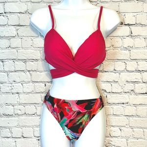 NWT Pink and Tropical 2 Piece Bikini Swimsuit set- Large